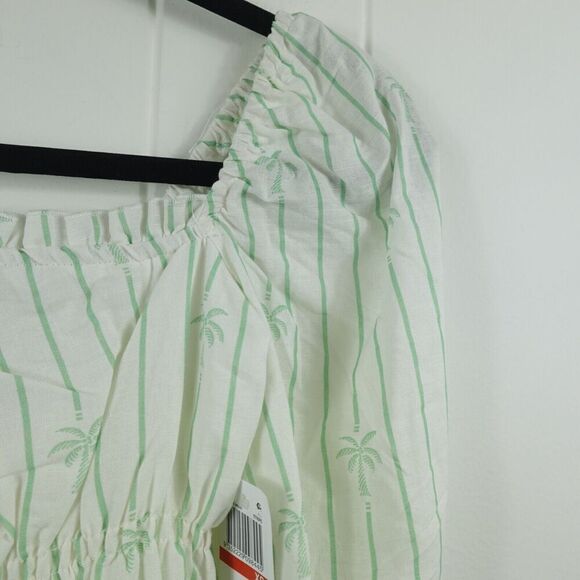 Charlie Holiday Linen Cotton Smocked Mini Dress Stripes Palm Trees Size 2 - Picture 5 of 11